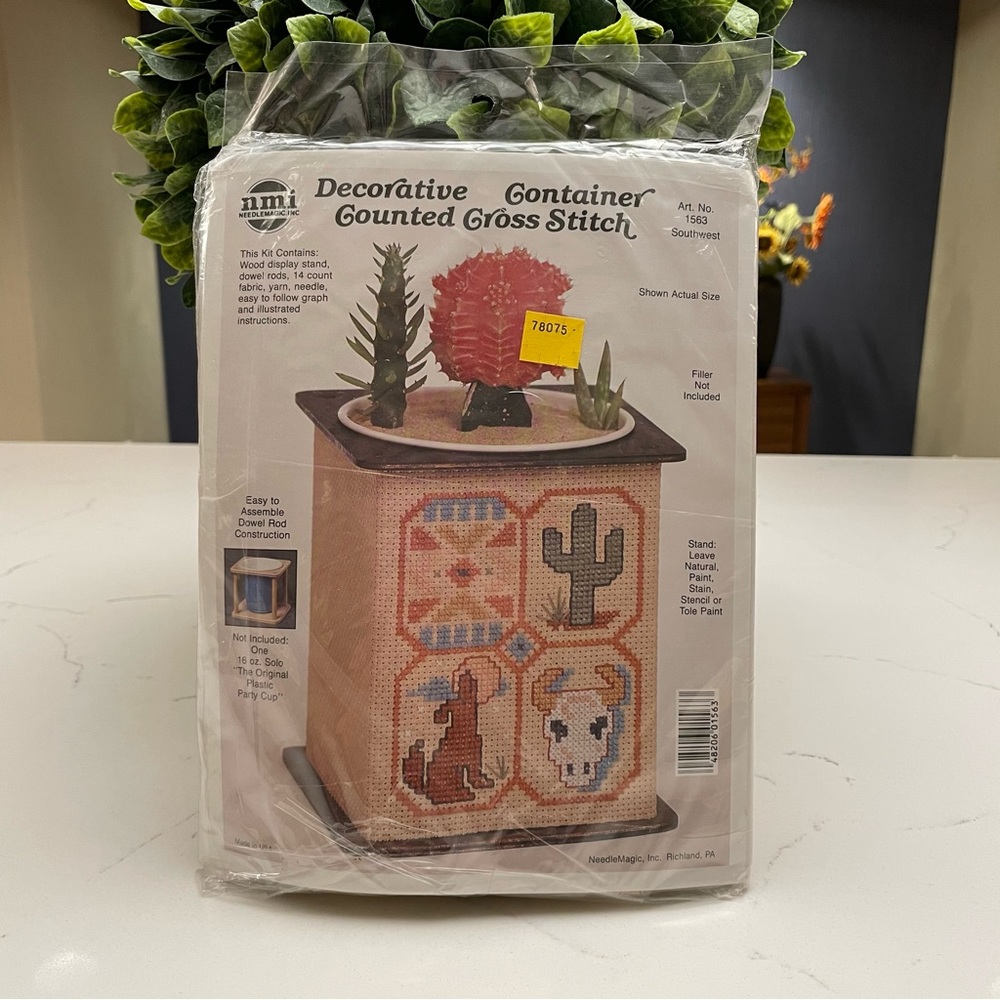 Southwest Counted Cross Stitch Kit Decorative Succulent Planter Needle Magic Inc